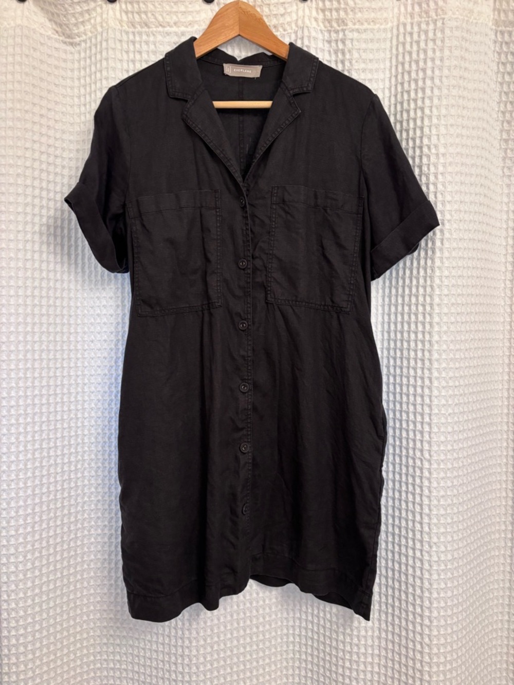 Everlane Black Linen Button-Front Dress